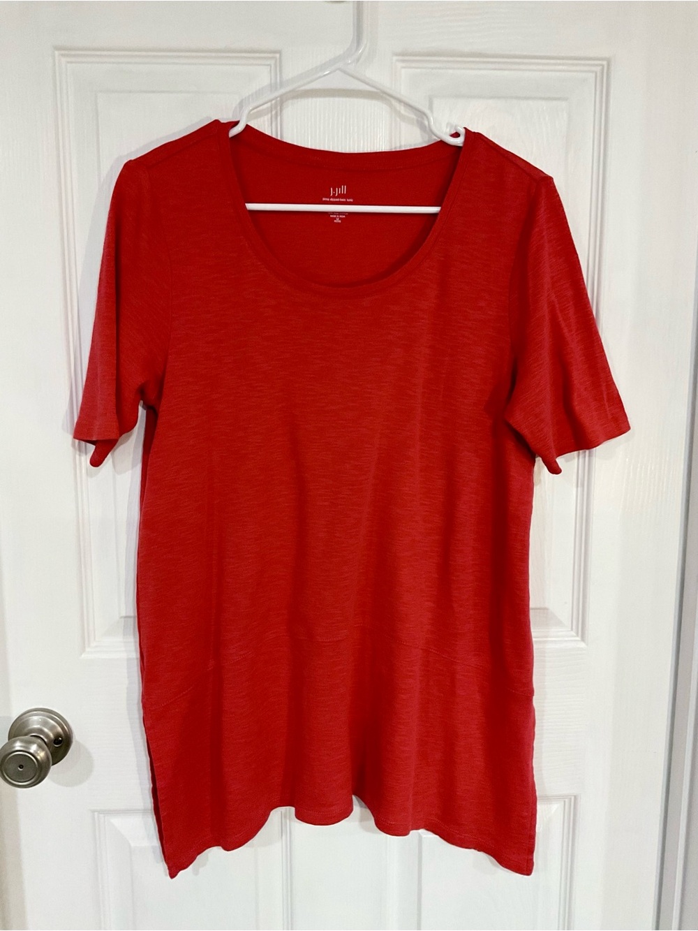 J. Jill Red Scoop Neck Short Sleeve Tee